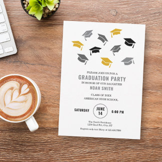 Modern Caps Graduation Invitation