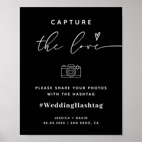 Modern Capture The Love Wedding Hashtag Sign