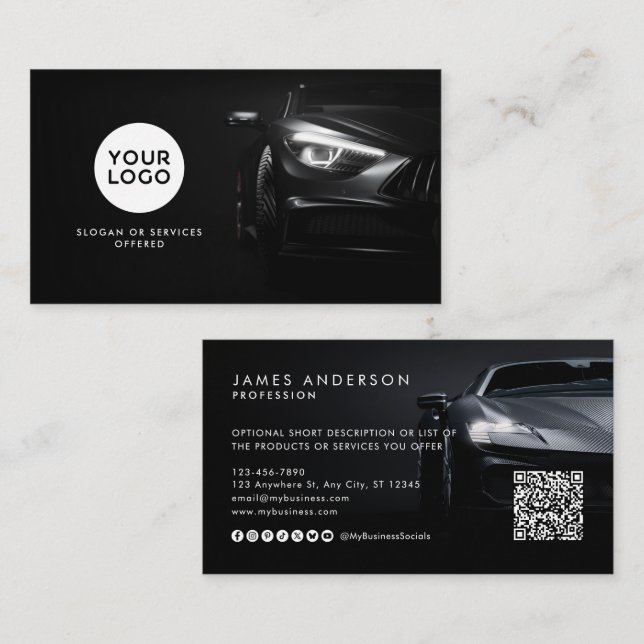 Modern Car/Auto Logo QR Code & Social Media Business Card (Front/Back)