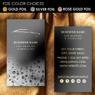 Modern Car Wash Automotive Cleaning Gold Foil Business Cards