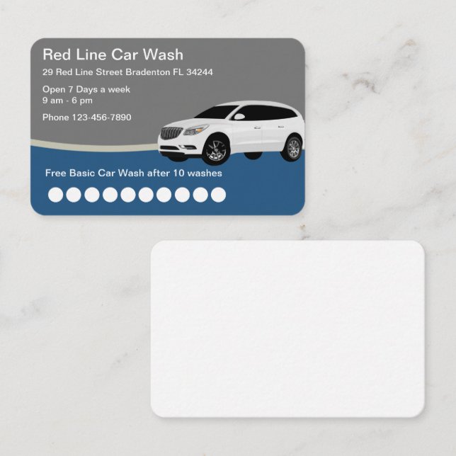 Modern Car Wash Customer Loyalty Business Cards (Front/Back)