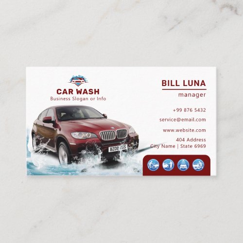 Modern Car Wash  White Maroon Business Card