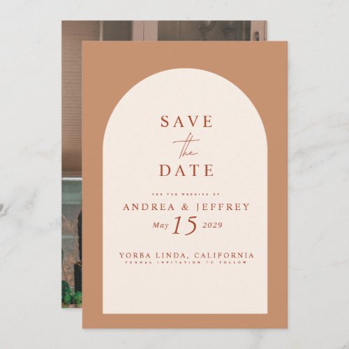 Modern Caramel Arch Photo Wedding Save The Date