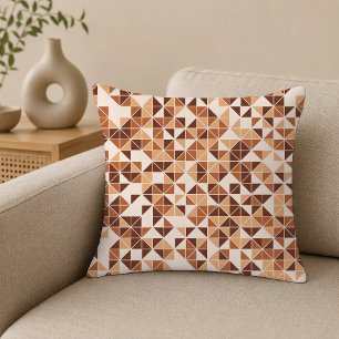 Modern Caramel Brown Geometric Triangle Pattern Throw Pillow