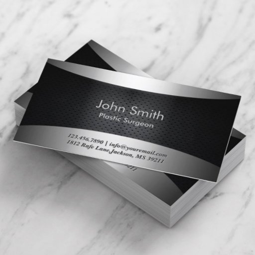 Customizable Carbon Black Plastic Surgeon Business Card