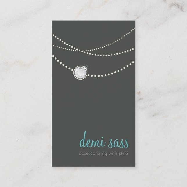modern card funky stylish necklace grey aqua blue (Front)