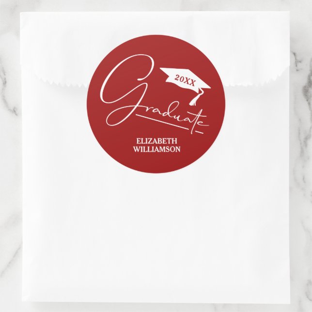 Modern Cardinal Red Graduation Party Classic Round Sticker (Bag)
