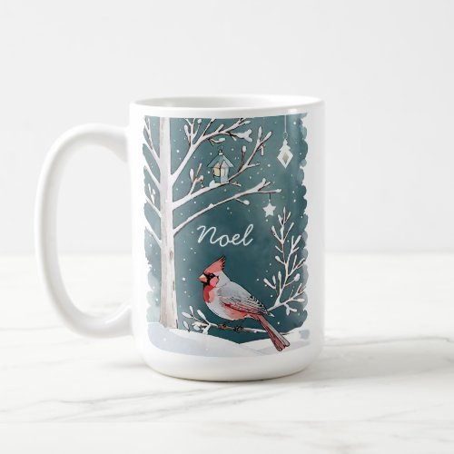 Modern Cardinal Winter Landscape Christmas Name Coffee Mug