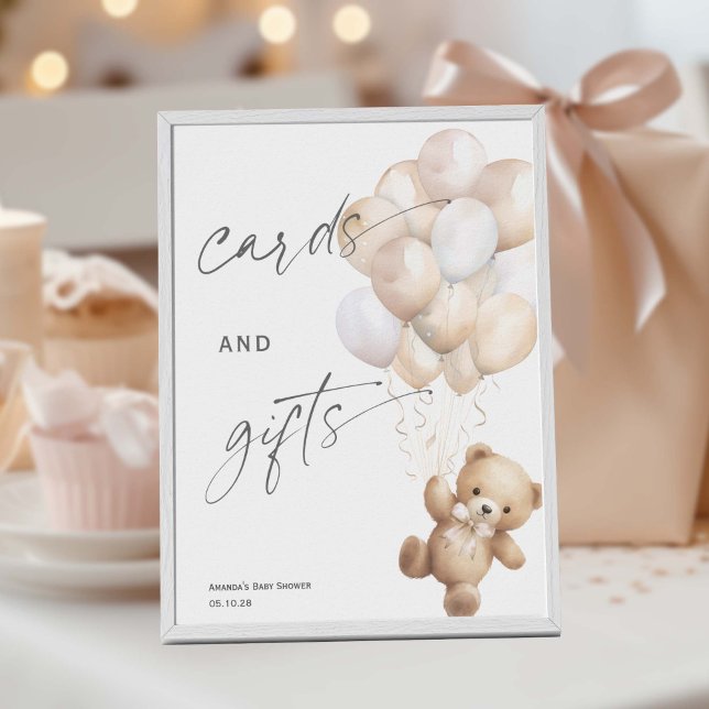 Modern Cards and Gifts Bearly wait Gender Neutral  Poster (Beige Gender Neutral Shower, We Can Bearly Wait Themed Cards and gifts sign)