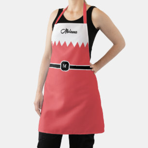 Modern Carmine Red Holiday Monogram Apron