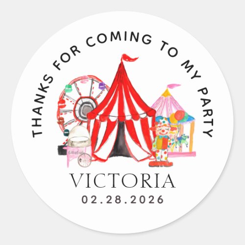 Modern Carnival Circus Festival Show Kid Birthday  Classic Round Sticker