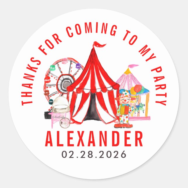 Modern Carnival Circus Festival Show Kid Birthday  Classic Round Sticker (Front)