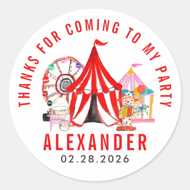 Modern Carnival Circus Festival Show Kid Birthday  Classic Round Sticker (Front)