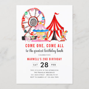 Modern Carnival Circus Festival Show Kid Birthday Invitation