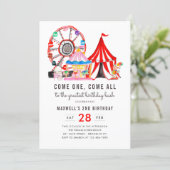 Modern Carnival Circus Festival Show Kid Birthday Invitation (Standing Front)