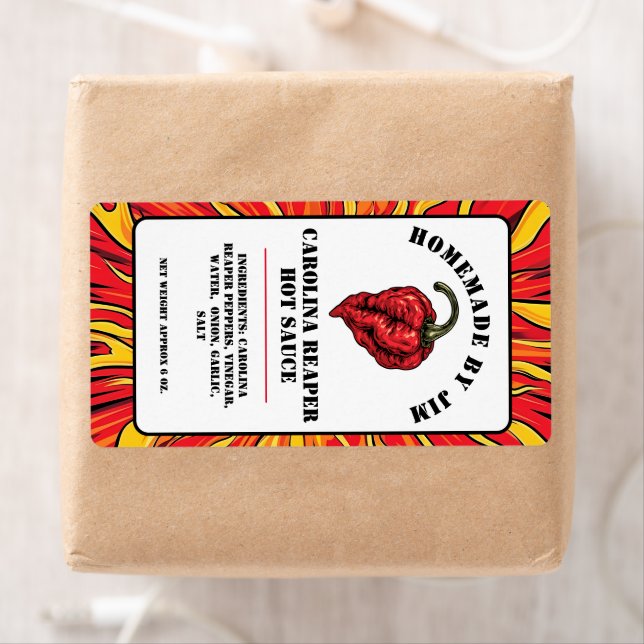 Modern Carolina Reaper Pepper Hot Sauce Label | Zazzle