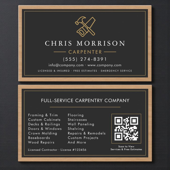 Modern Carpenter Carpentry QR Code Business Card