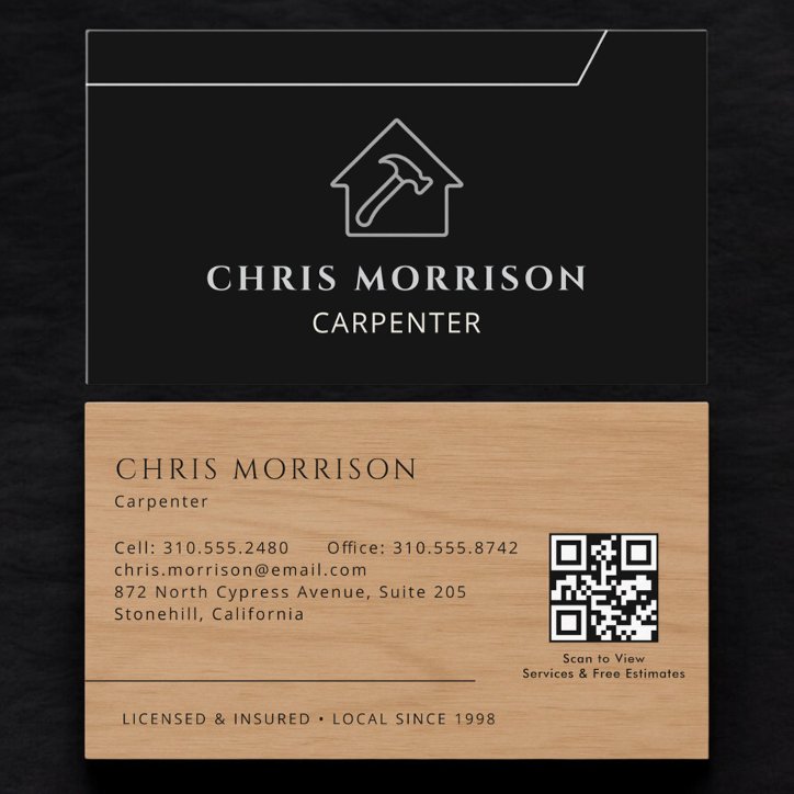 Modern Carpenter Carpentry Wooden QR Code Business Card