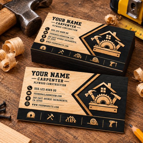 Modern Carpenter Woodworking QR Code Business Card