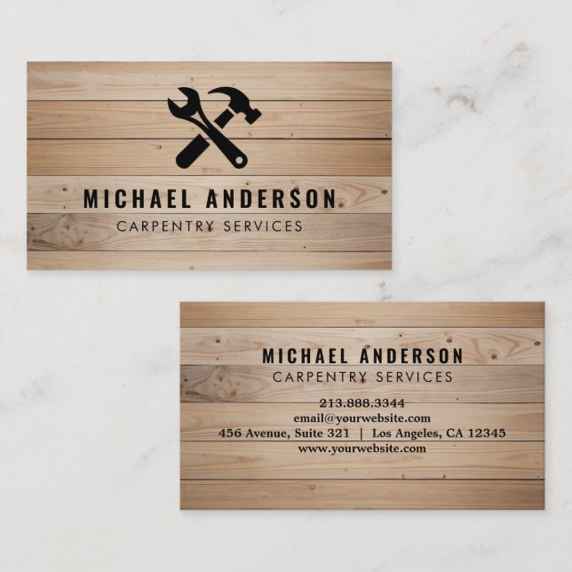 Modern Carpentry Service and Handyman Wood  Business Card (Front/Back)