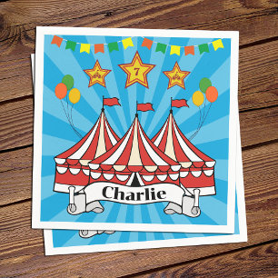 Modern Cartoon Big Top Circus Colorful Birthday Napkins