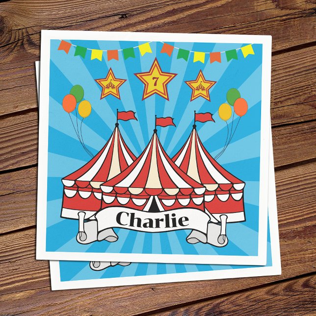 Modern Cartoon Big Top Circus Colorful Birthday Napkins (Creator Uploaded)