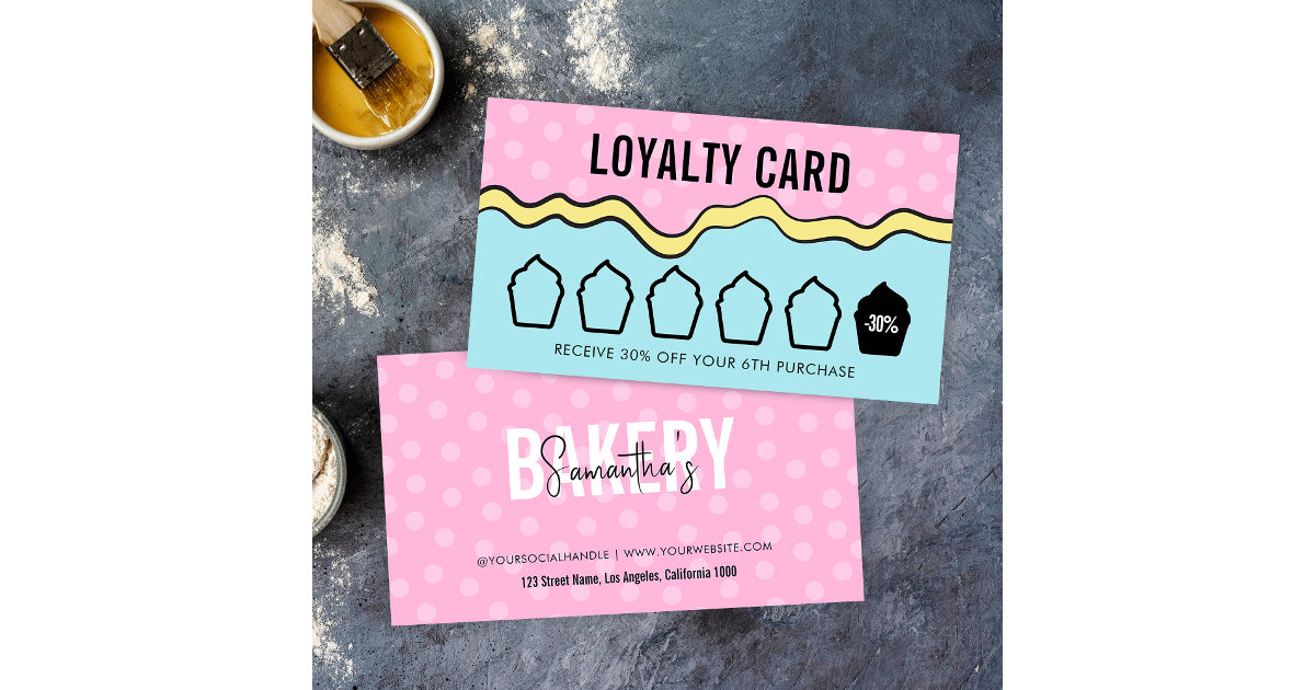 Modern Cartoon Colorful Fun Groovy Cupcake Bakery Loyalty Card | Zazzle