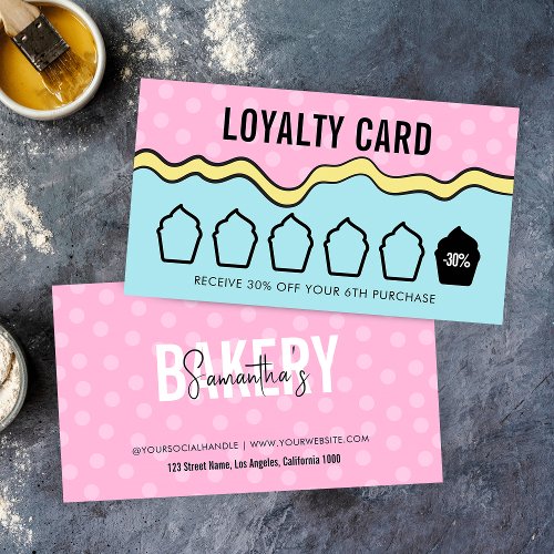 Modern Cartoon Colorful Fun Groovy Cupcake Bakery Loyalty Card
