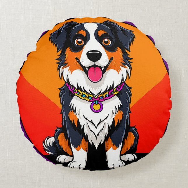 Modern Cartoon Dog Decor Accent kids room decor Round Pillow (Front)