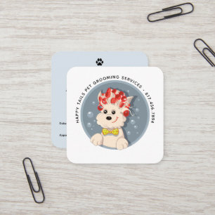 Modern Cartoon Dog Grooming Square Business Card