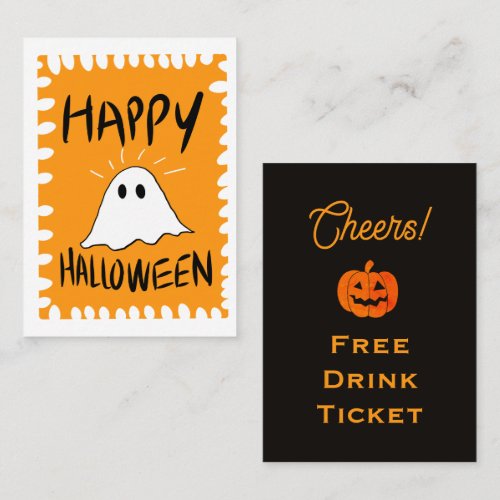 Modern Cartoon Ghost Halloween Free Drink Ticket