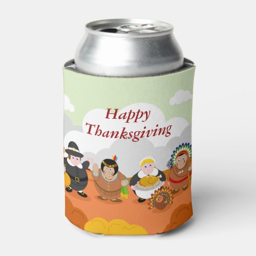 Modern cartoon of the First Thanksgiving 1621 Can Cooler