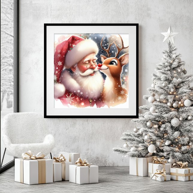 Modern Cartoon Santa Rudolph Christmas Wall Art (Modern Cartoon Santa Rudolph Christmas Wall Art)