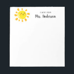 Modern Cartoon Smiling Yellow Sun Cute Teacher Notepad<br><div class="desc">Modern Cartoon Smiling Yellow Sun Cute Teacher Note From Teacher Back to School Notepad</div>