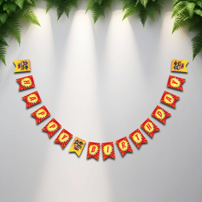 Modern Cartoon Superhero Comic Book Happy Birthday Bunting Flags (Creator Uploaded)