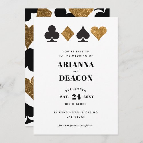 Modern Casino Gold Glitter Wedding Invitation