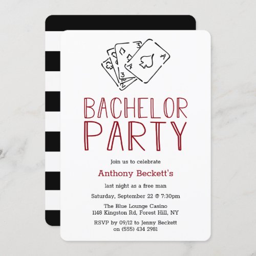 Modern Casino Night Bachelor Party Invitation