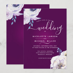 Modern Cassis Color and Lilac Flowers Wedding Invitation