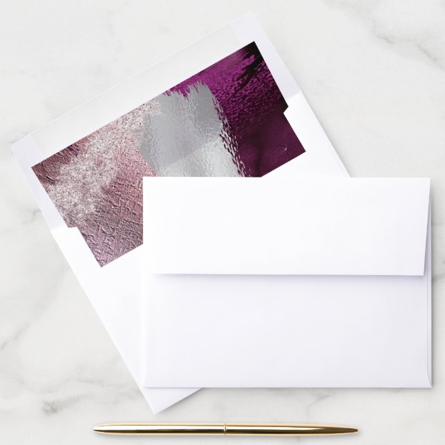 Modern Cassis Wine Metallic Paint Strokes Envelope Liner (Desk)