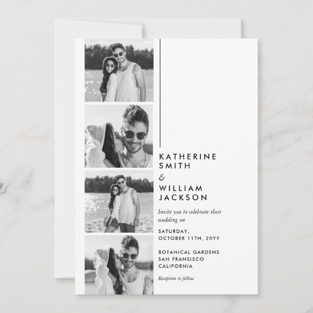 Modern Casual 4 Photo Booth  All in One Wedding Invitation (Front)