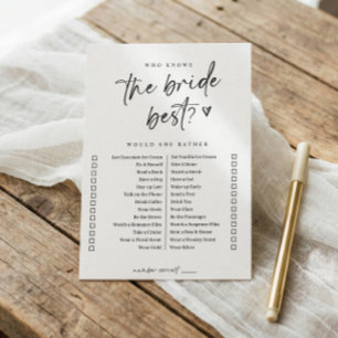 Modern Casual Bridal Shower Game Would She Rather Invitation