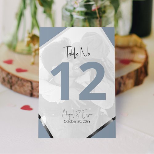 Modern Casual Dusty Blue Wedding Photo Table Number