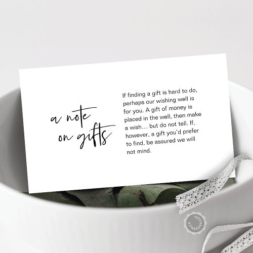 Modern casual elegance wedding A note on gifts Enclosure Card