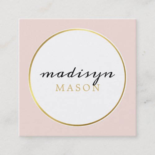 MODERN CASUAL elegant border black gold blush pink Square Business Card