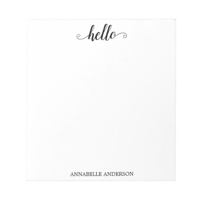 Modern Casual Elegant Script Black Gray Hello Notepad (Front)