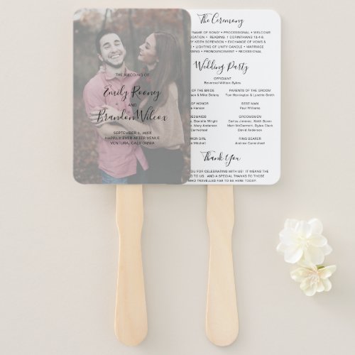 Modern Casual Elegant Script Photo Wedding Program Hand Fan