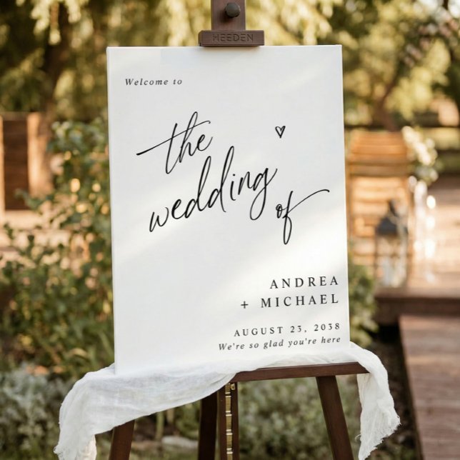Modern Casual Fun Handwriting Wedding Welcome Sign (Modern fun handwriting black and white wedding welcome sign with small heart.)