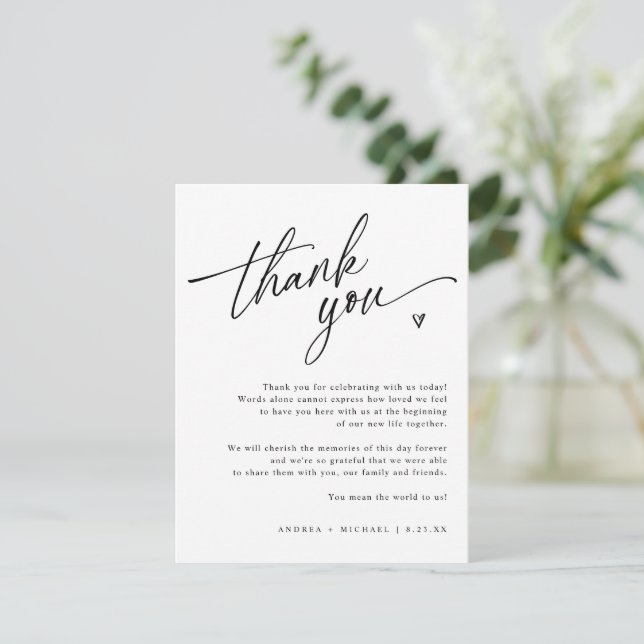 Modern Casual Fun Wedding Hand Drawn Heart Thank You Card (Standing Front)