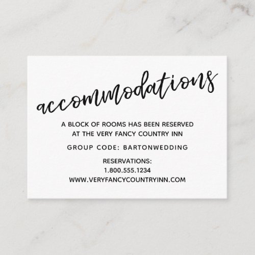 Modern Casual Handwriting Wedding Accommodations Enclosure Card