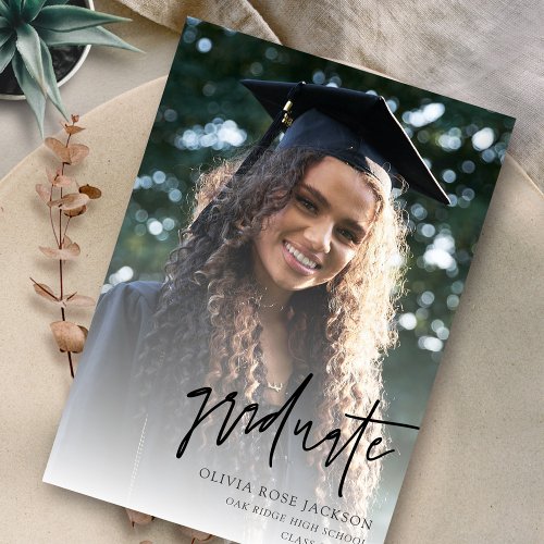 Modern Casual Handwritten Photo Graduation Invitation